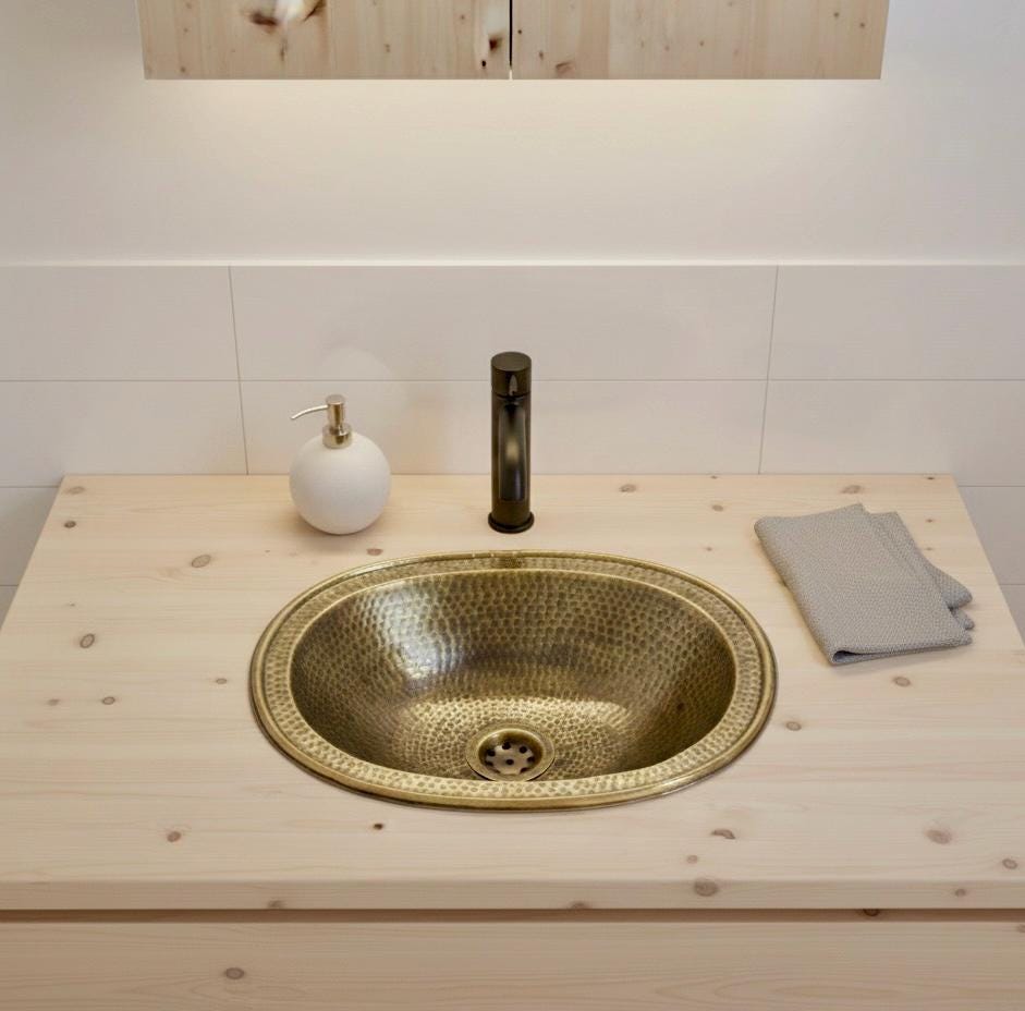 Hammered Oval Brass Sink – Drop-In or Undermount Bathroom Sink – Handmade Antique Brass Basin – Vintage Bronze Style Bat