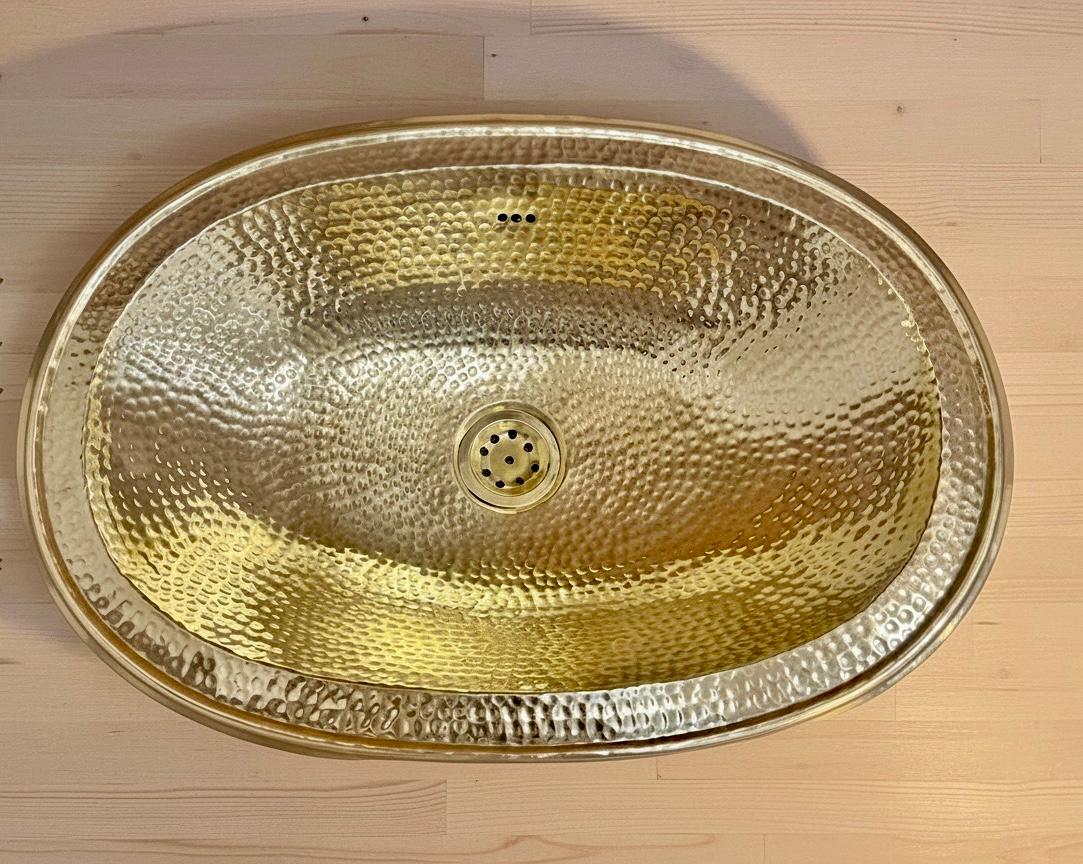 Solid Brass Oval Bathroom Sink Handmade Hammered Vessel Basin