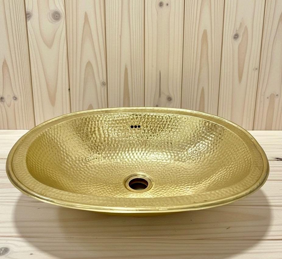 Solid Brass Oval Bathroom Sink – Handmade Hammered Vessel Basin, Drop-In Style for Vintage or Modern Bathrooms