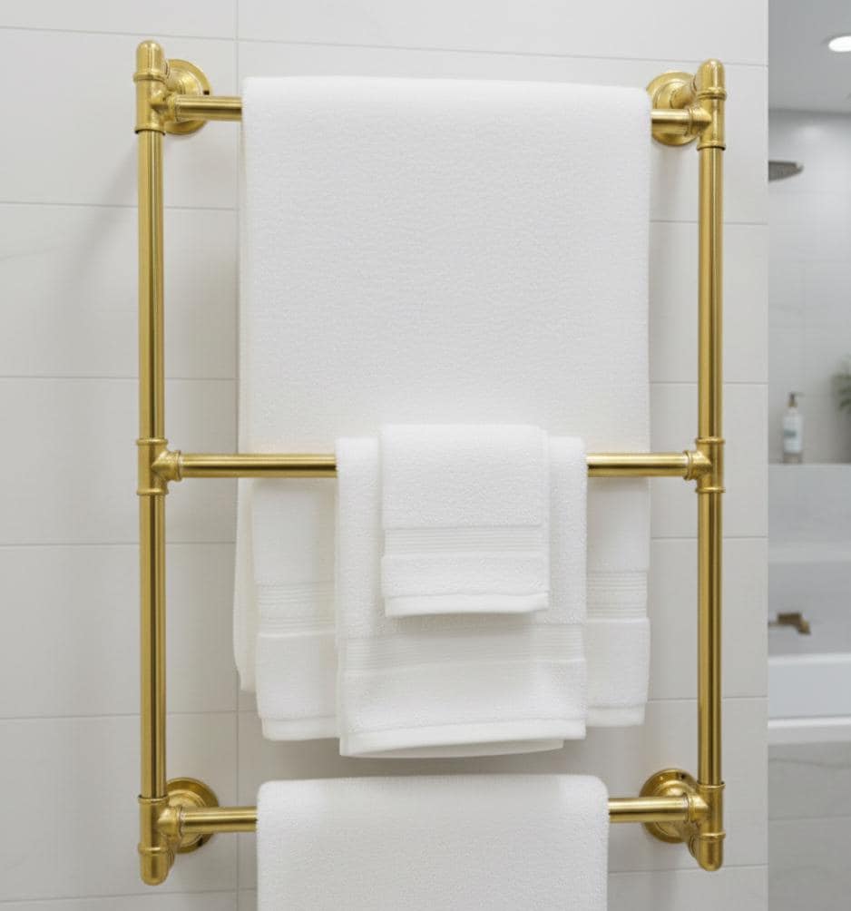 Unlacquered Brass Shower Towel Rack, Wall-Mounted Bathroom Organize