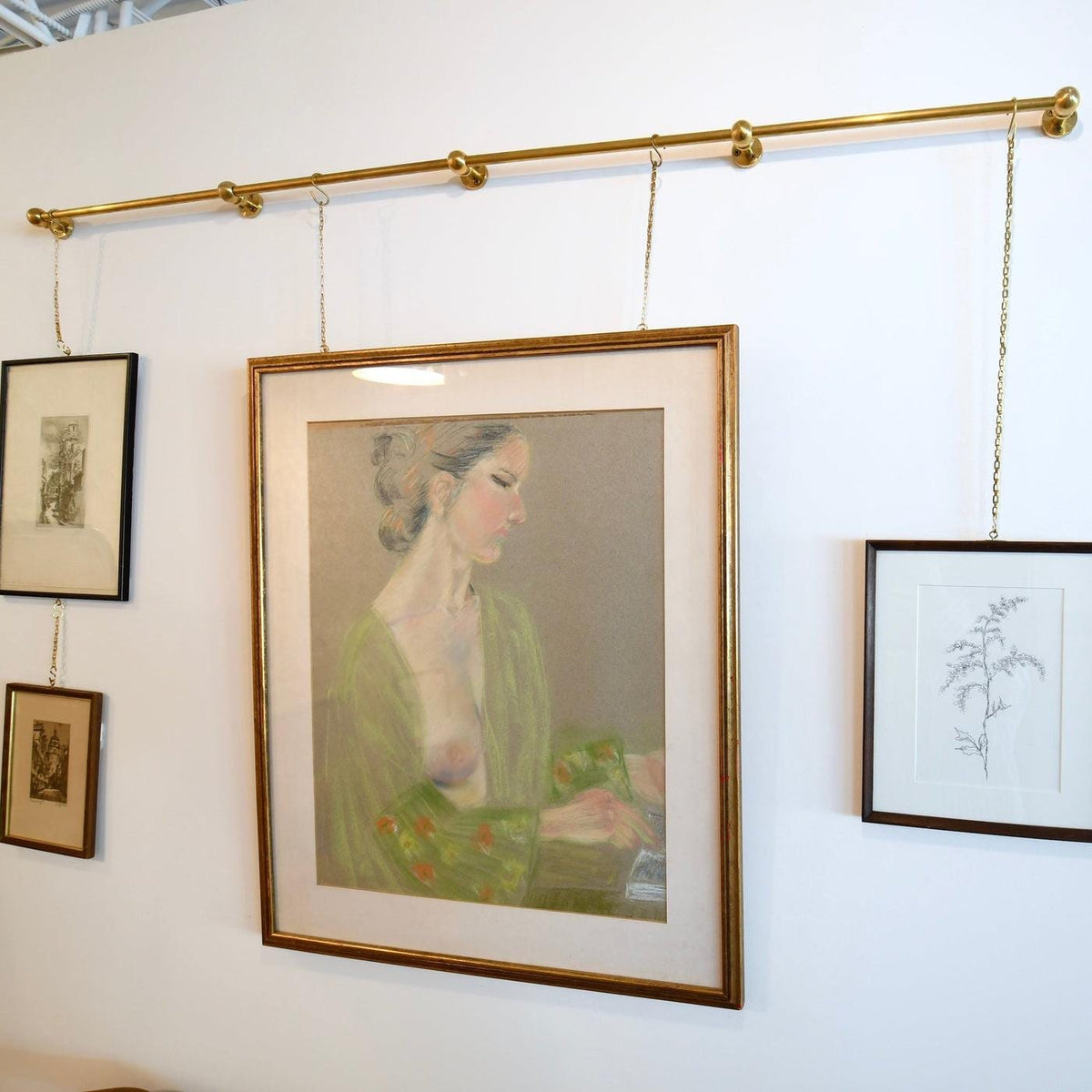Unlacquered Solid Brass Picture Rail Hanging Kit Vintage Gallery Wall Art Display System
