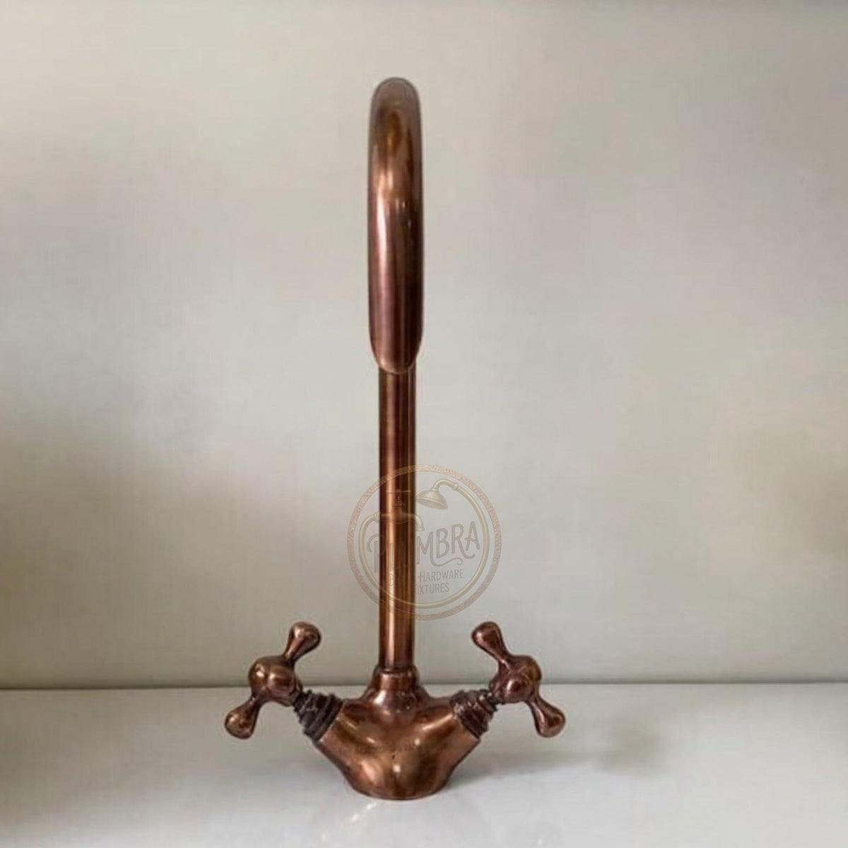 Handmade Solid Brass Bridge Faucet – Antique Copper Farmhouse Tap