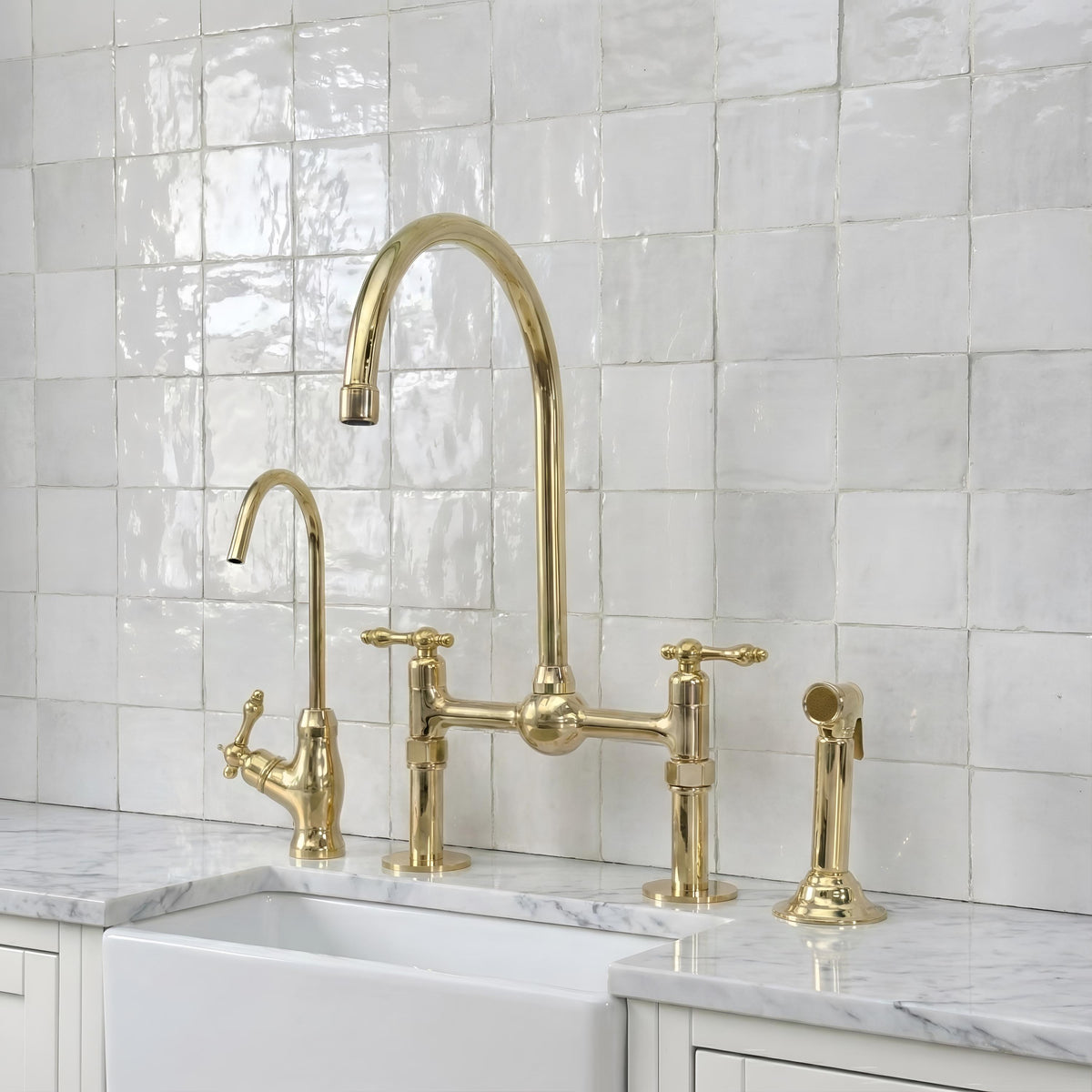 Handmade Solid Brass Kitchen Faucet – Unlacquered Brass Bridge Sink Faucet, Vintage Farmhouse Kitchen Tap