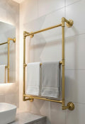 Unlacquered Brass Towel Rack with Shelf & Hooks, Moroccan Vintage Bathroom Organizer, Handmade Solid Brass Holder