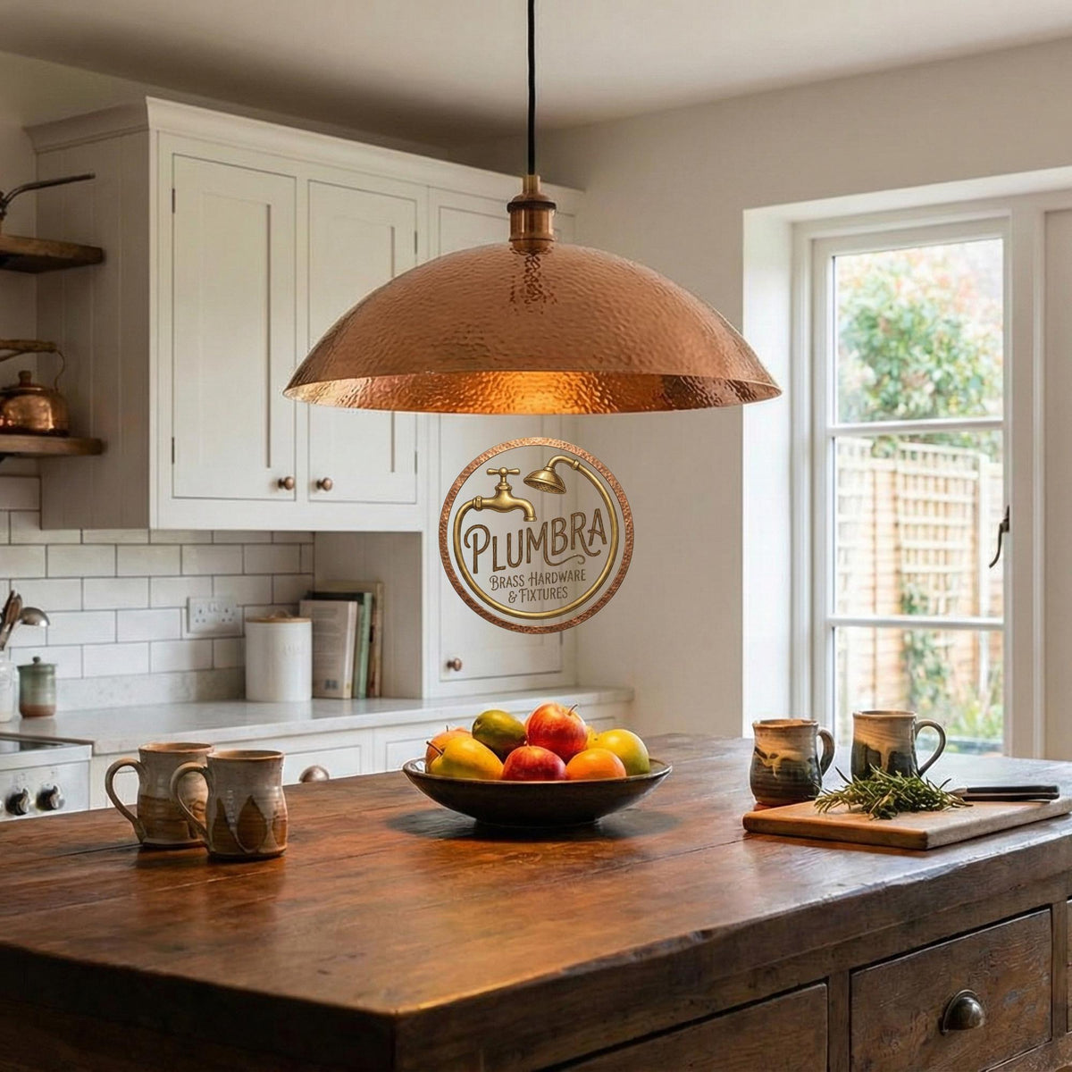 Hammered Copper Dome Pendant Light – Rustic Farmhouse Hanging Fixture