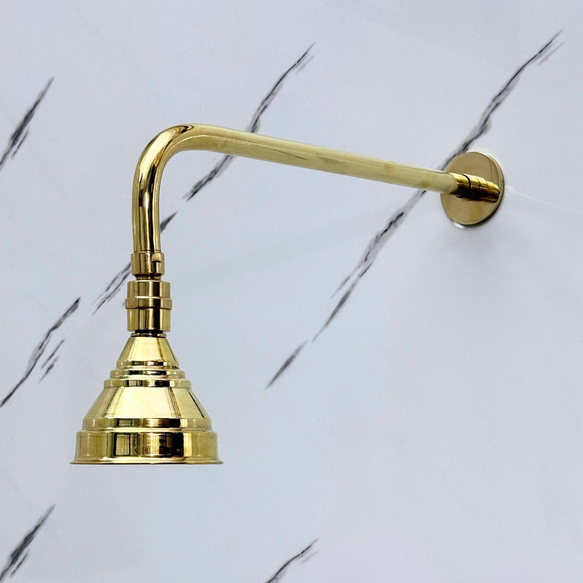 Unlacquered Brass Round Rain Shower Head with Straight Arm