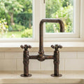 Aged Copper Bridge Kitchen Faucet with Cross Handles, Oil Rubbed Bronze Sink Tap