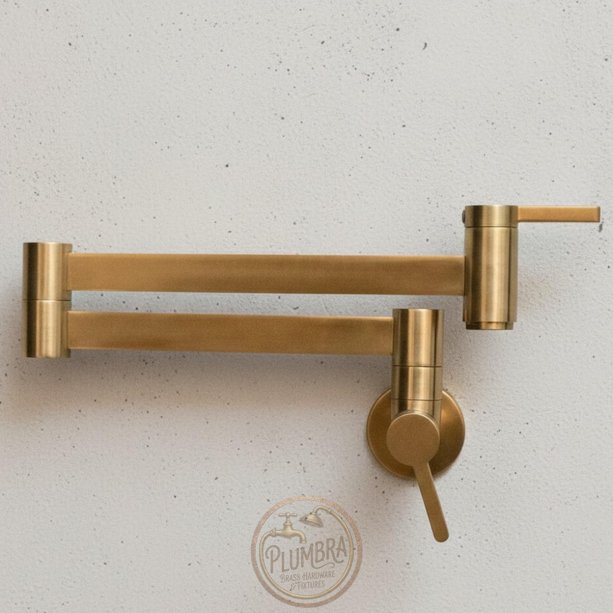 Unlacquered Brass Pot Filler Faucet - Wall Mounted Folding Kitchen Stove Tap - Modern Dual Jointed Swing Arm Faucet