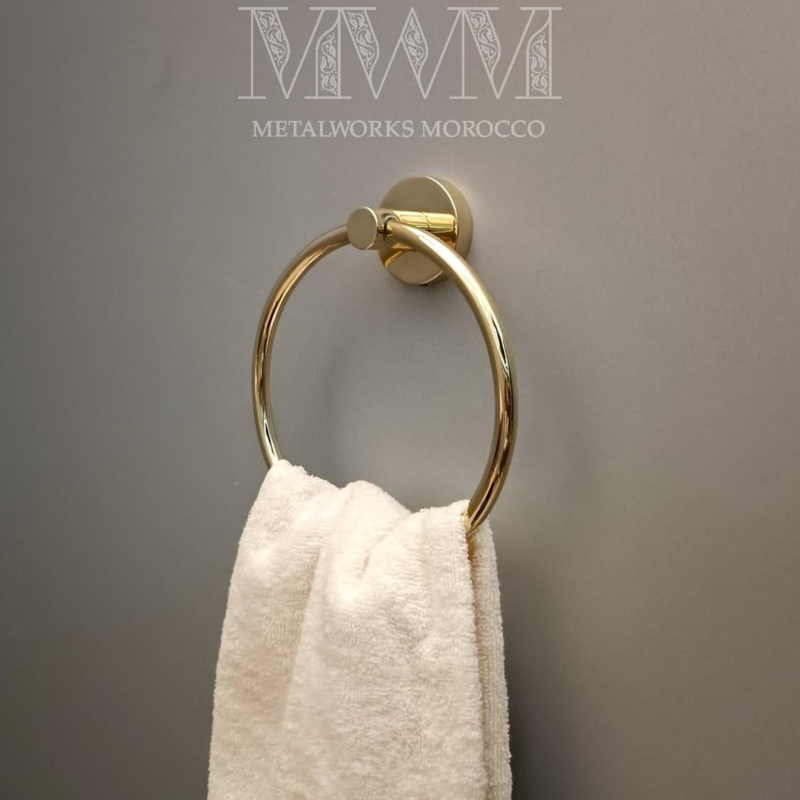 Unlacquered Brass Bathroom Towel Ring Holder - Hand Circle Towel Holder