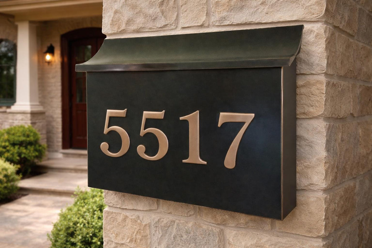 Copper Mailbox with embossed House Numbers,Real Patina Mailbox,Hand Made