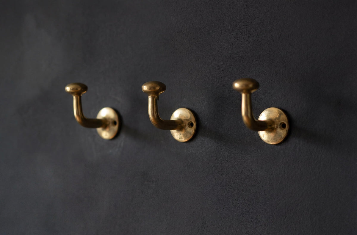 Vintage Hooks Set, Solid Brass Robe Hook, Heavy Duty Single Hook, Wall Mount Robe Hooks