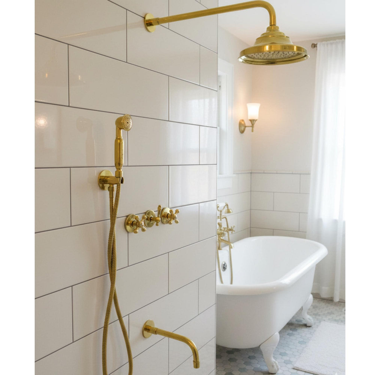 Unlacquered Solid brass shower system set, shower valve