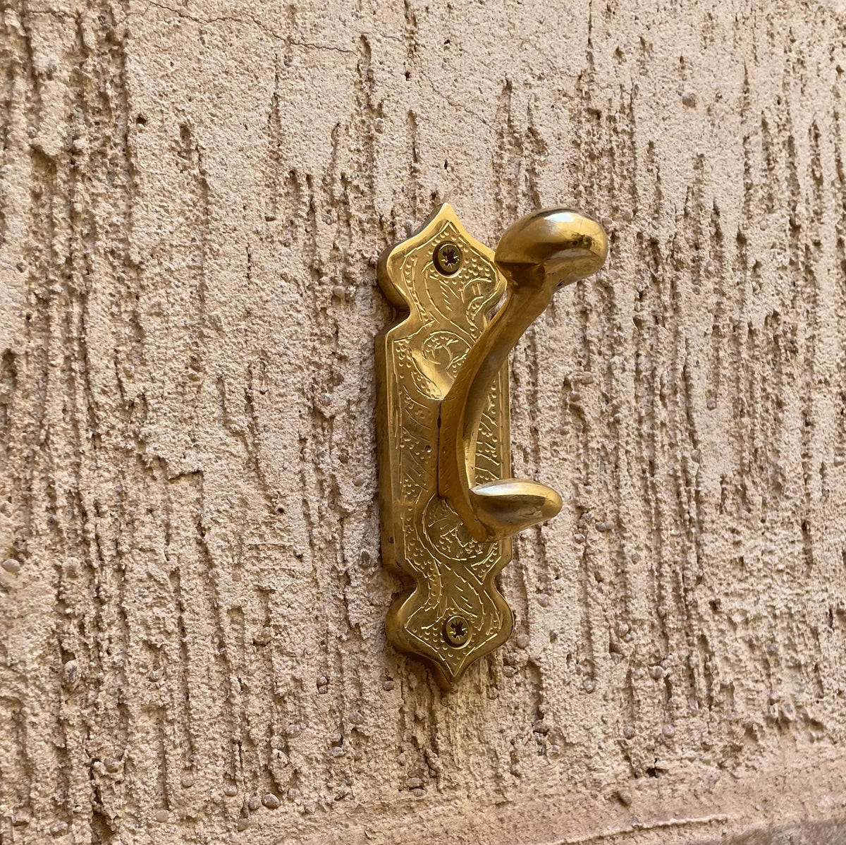 Hand Engraved Brass Wall Hook, Moroccan Floral, Boho Decor