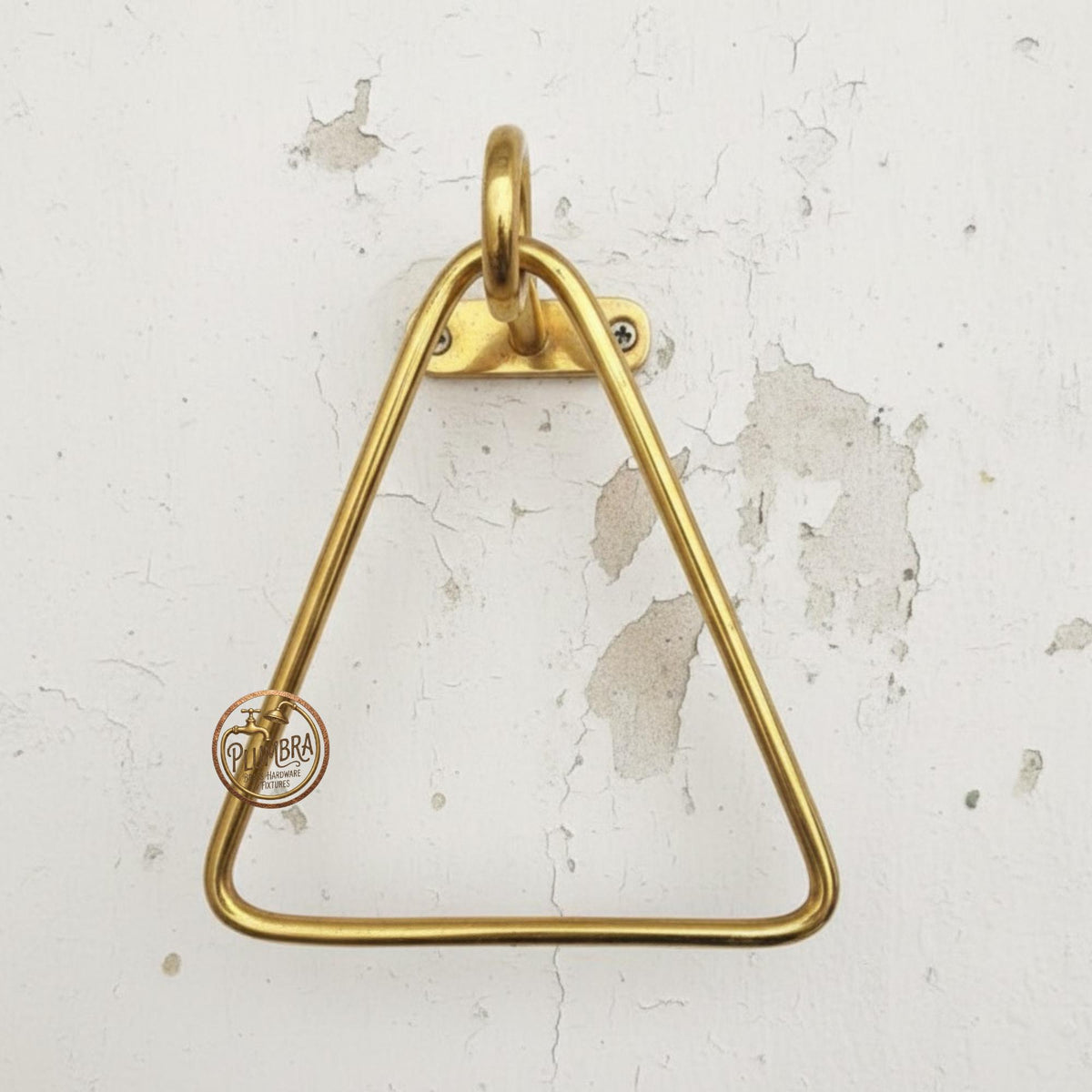 Handmade Unlacquered Brass Triangle Towel Ring – Geometric Bathroom Decor