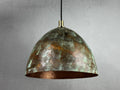 Oxidized Copper Dome Pendant Light: Handmade Rustic Industrial Lighting