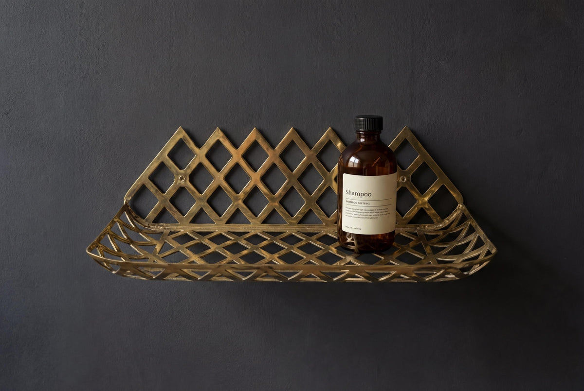 Unlacquered Brass Wall Shelf for Shower, Brass Floating Grid Shelf, Shower Draining Shelf