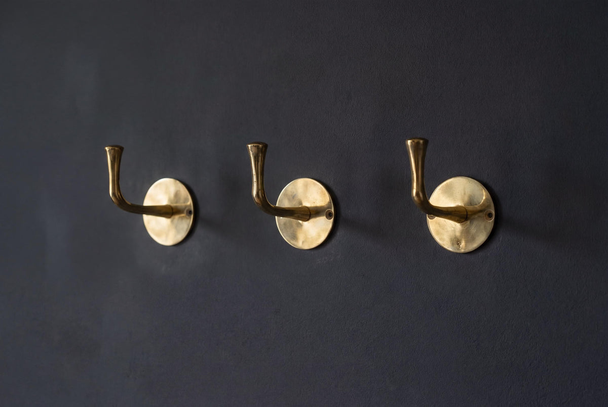 Vintage Hooks Set, Solid Brass Robe Hook, Heavy Duty Single Hook, Wall Mount Robe Hooks