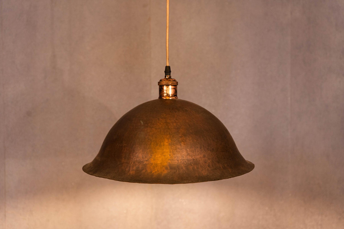 Oxidized Solid Copper Pendant Light, Dome Ceiling Light, Kitchen Island Hanging Light Fixture