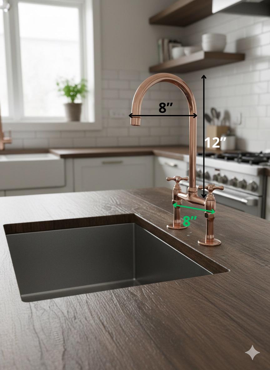 Deck Faucet in Aged Copper with Linear Legs and Various Style Handles - 7 (1/2) / 10 Spout Faucet Reach