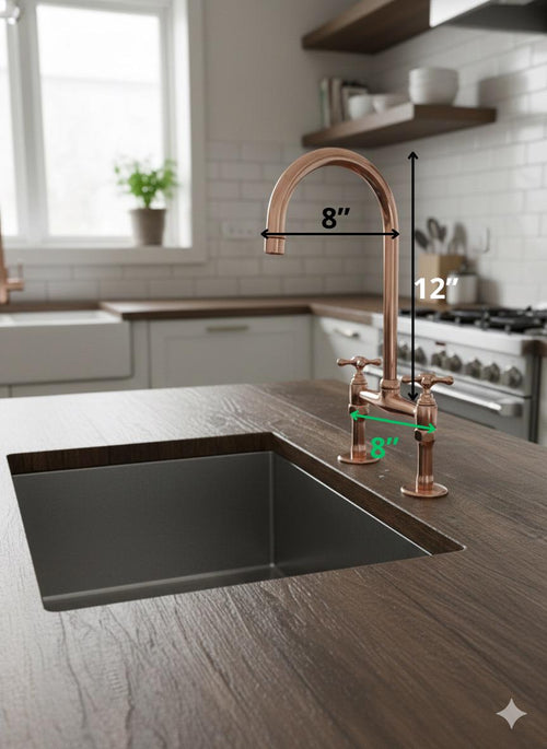 Deck Faucet in Aged Copper with Linear Legs and Various Style Handles - 7 (1/2) / 10 Spout Faucet Reach