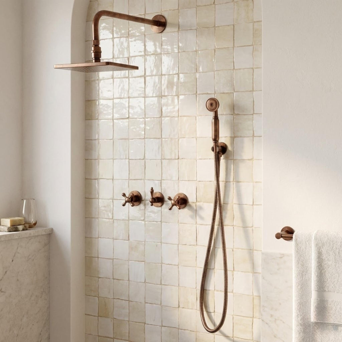 Antique Copper Shower System with Adjustable Flat Square Rain Shower