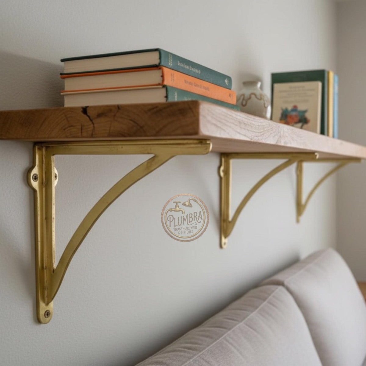 Handmade Solid Brass Shelf Brackets – Victorian Shaker Style, Unlacquered