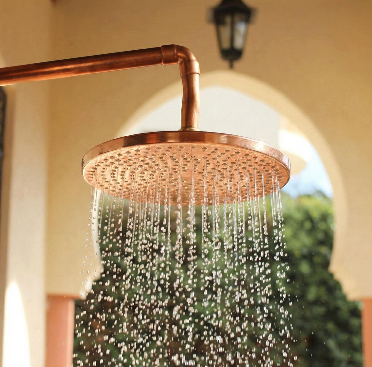 Unlacquered Solid Copper Shower Head - Handcrafted High Pressure Rainfall Showerhead for Indoor & Outdoor