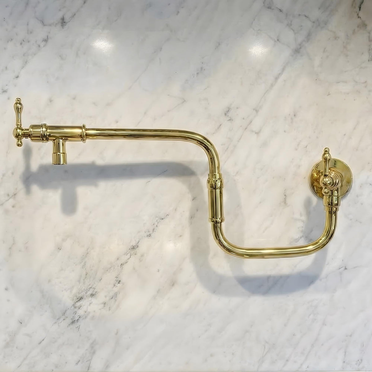 Unlacquered Brass Pot Filler Faucet, Solid Brass Double Joint Swing Arm