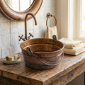 Rustic Copper Bucket Sink – Handmade Hammered Bathroom Vessel Basin with Handle