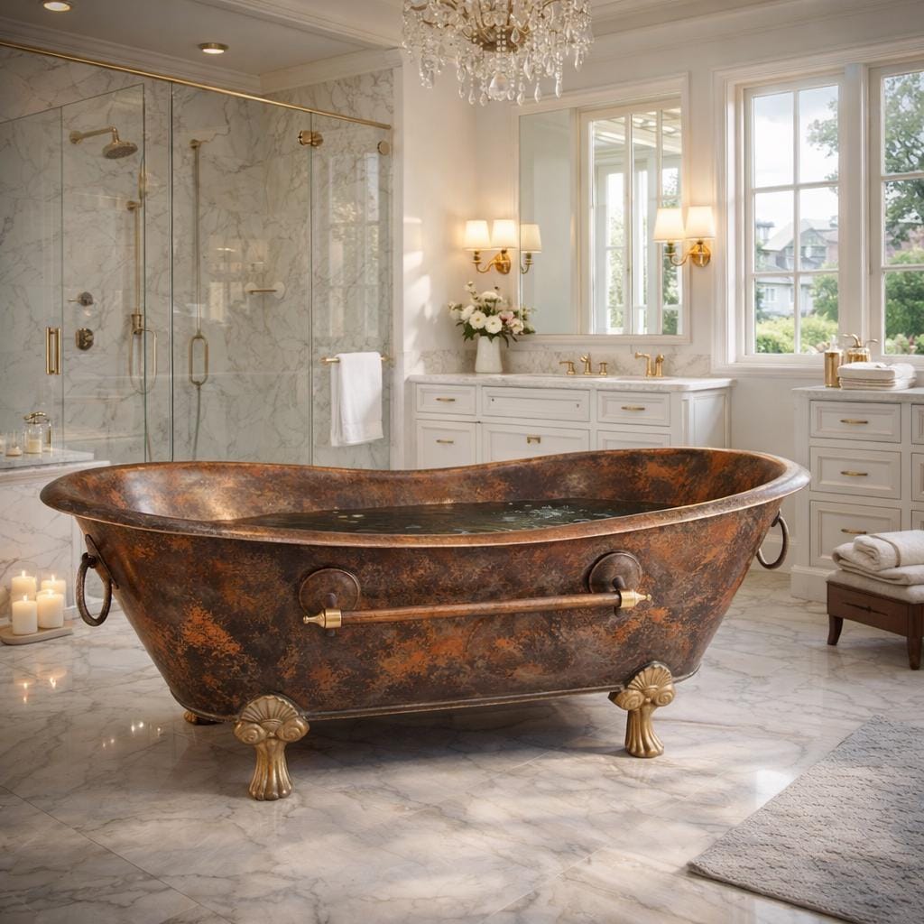 Antique Solid Copper Freestanding Bathtub with Rings