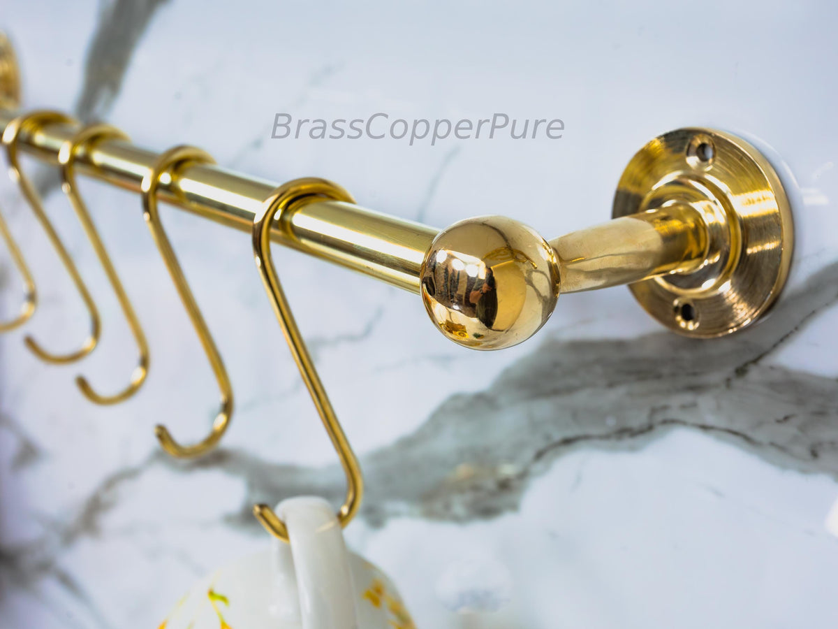 Unlacquered Brass Pot Rail with "S' hooks