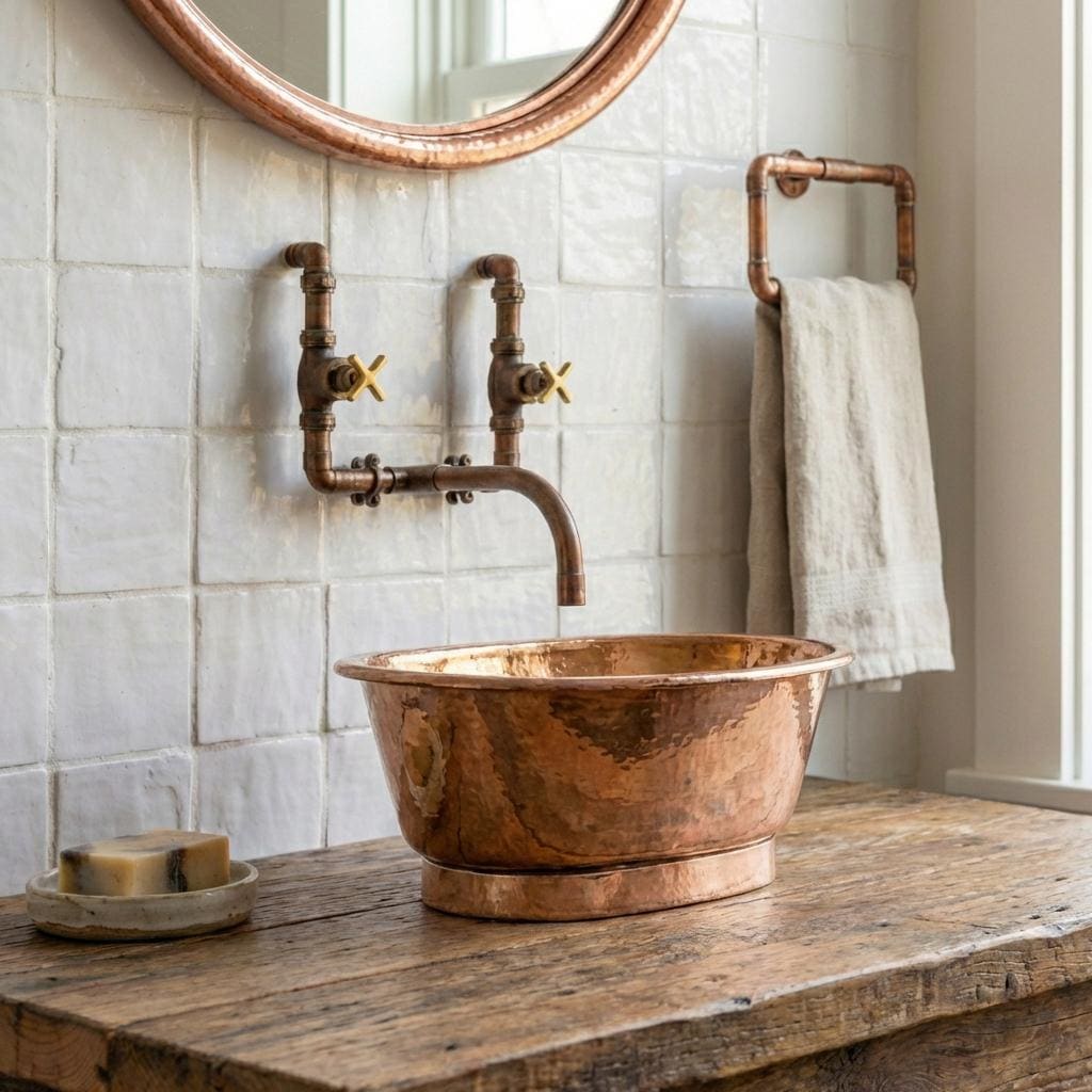 Hand-Hammered Copper Tub Sink – Rustic Artisan Vessel Basin