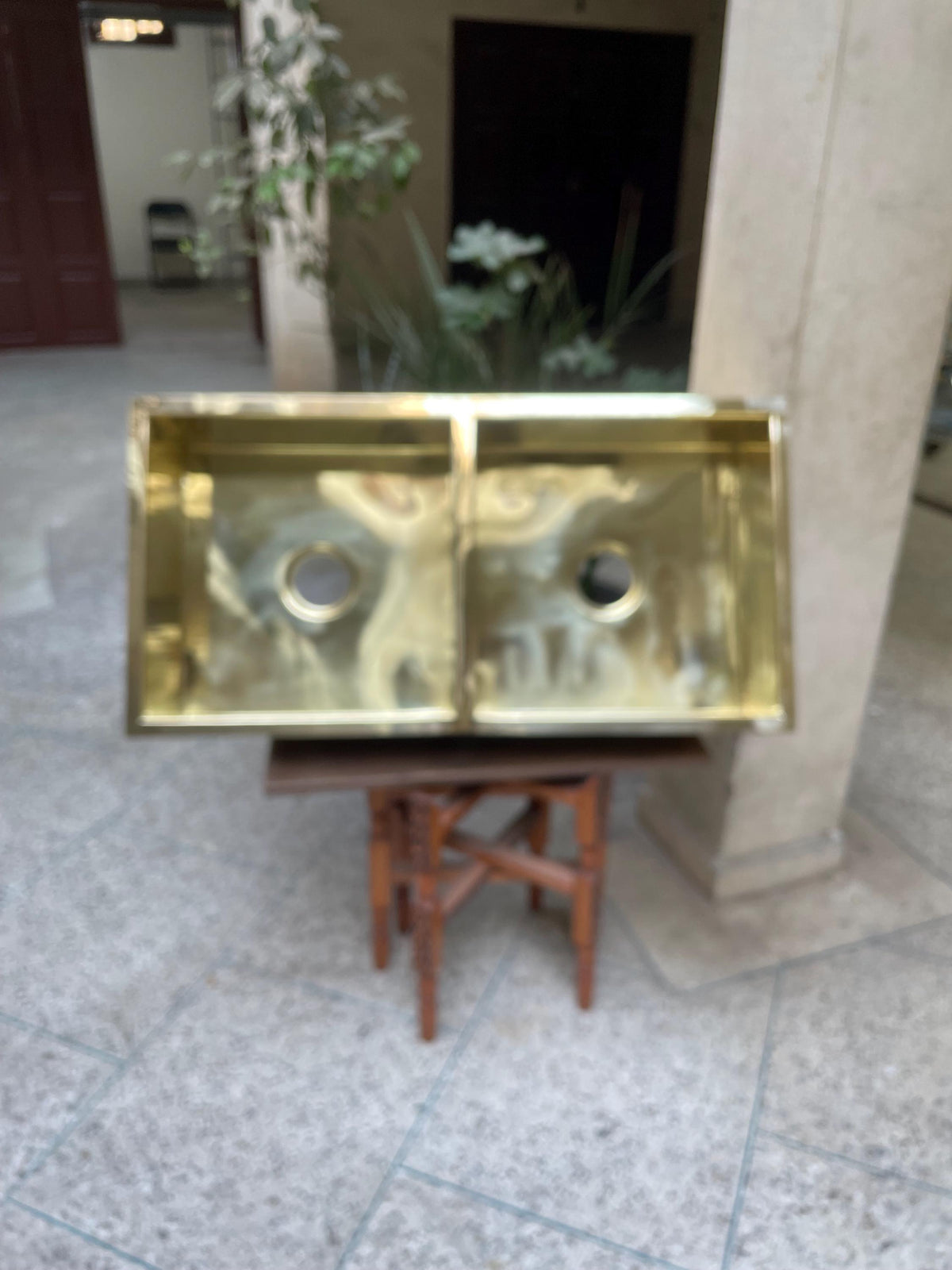 Handcrafted Double Brass Undermount Bar Sink Set - Off-Centered Drains - Polished Brass Finish - Kitchen Sink Pair for Elegance.