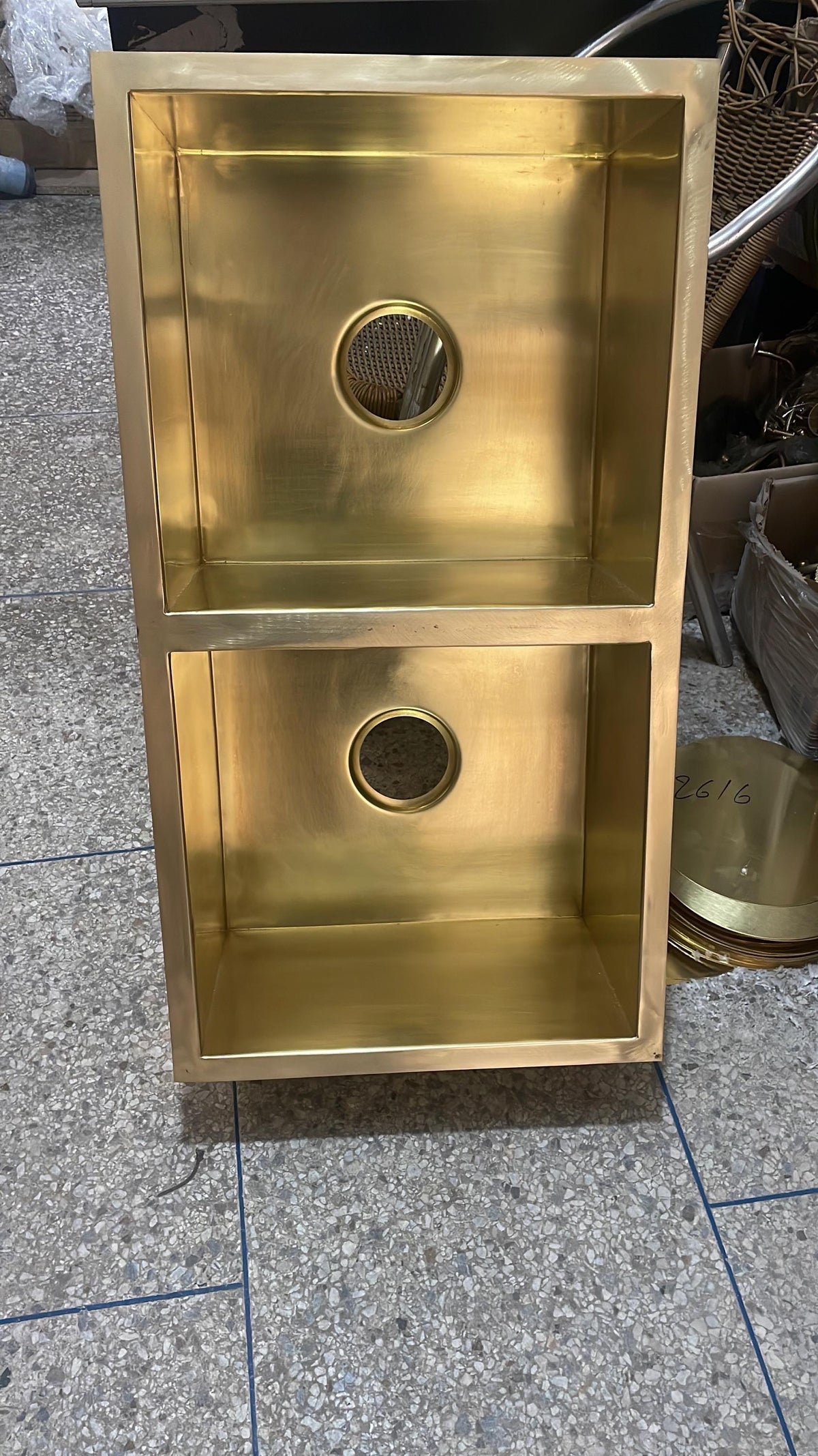 Handcrafted Double Brass Undermount Bar Sink Set - Off-Centered Drains - Polished Brass Finish - Kitchen Sink Pair for Elegance.