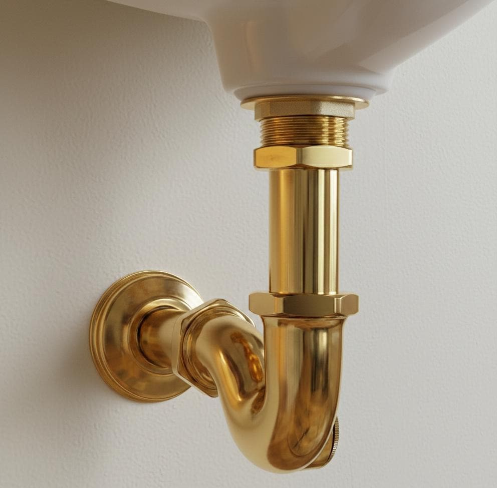 Unlacquered Brass P-Trap & Drain Set, Brass Pop Up Drain Bathroom Sink Drain Stopper