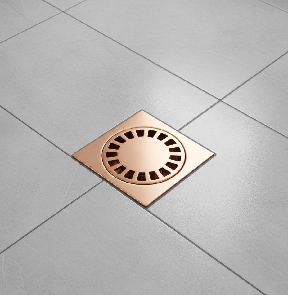 Unlacquered Square Solid Copper Shower Drain, Floor Drain