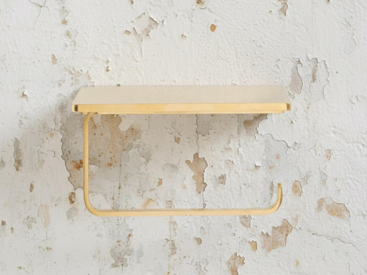 Unlacquered Brass Toilet Paper Holder with Shelf, Wall Mount Storage