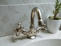Nickel Plated Brass Bathroom Faucet, Gooseneck, Cross Handle