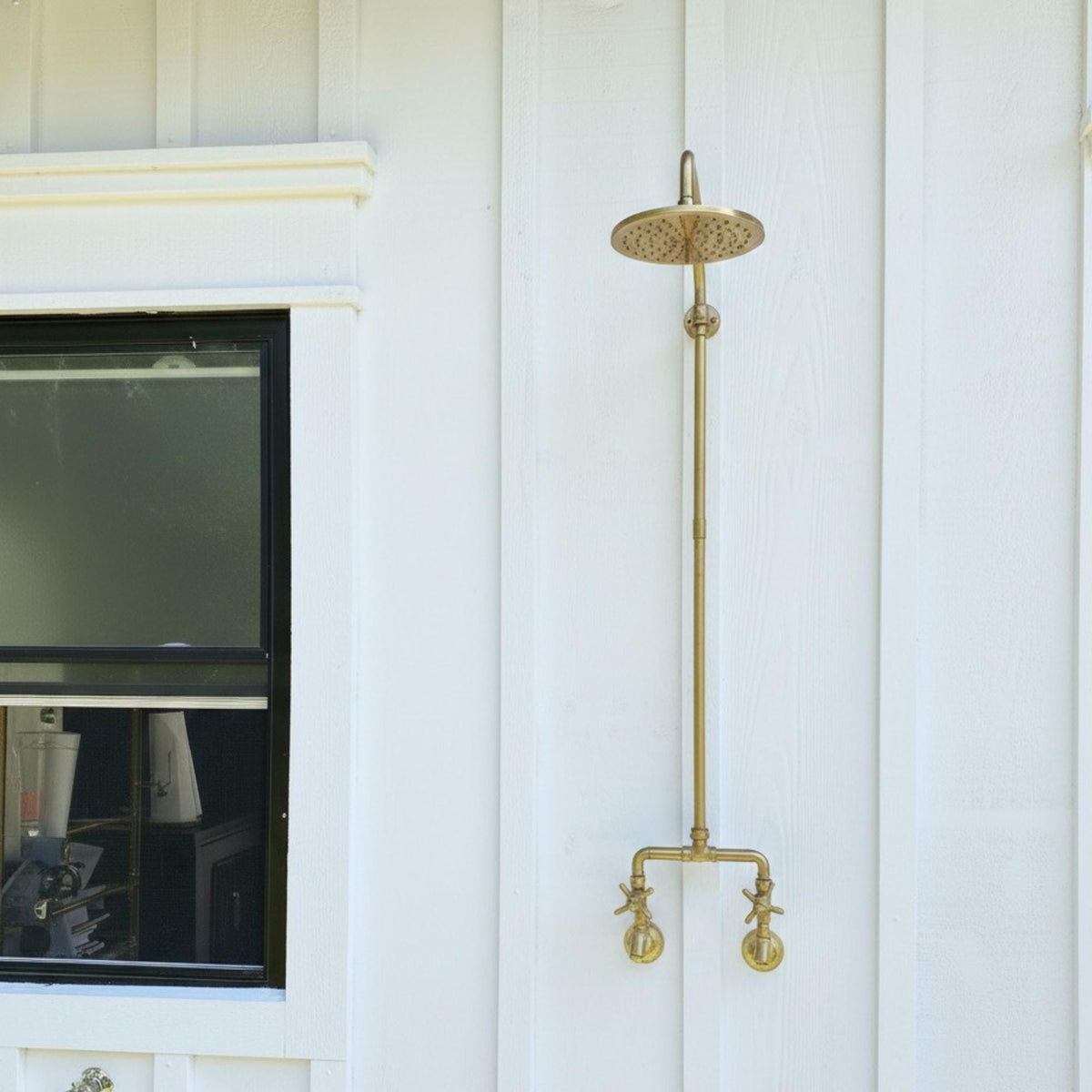Handcrafted Copper Outdoor Shower System – Unlacquered Rainfall Showerhead
