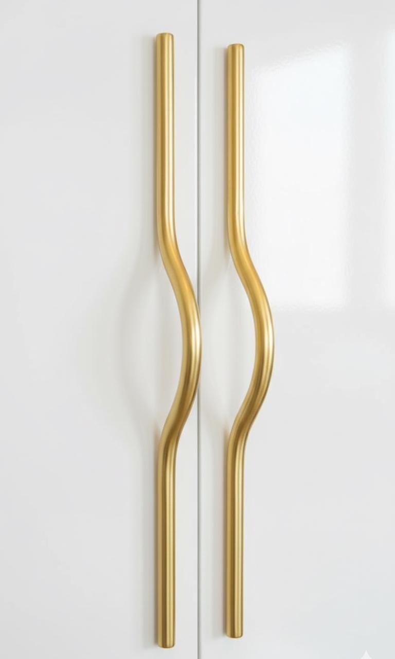 Unlacquered Brass Curved Arch Cabinet Handles