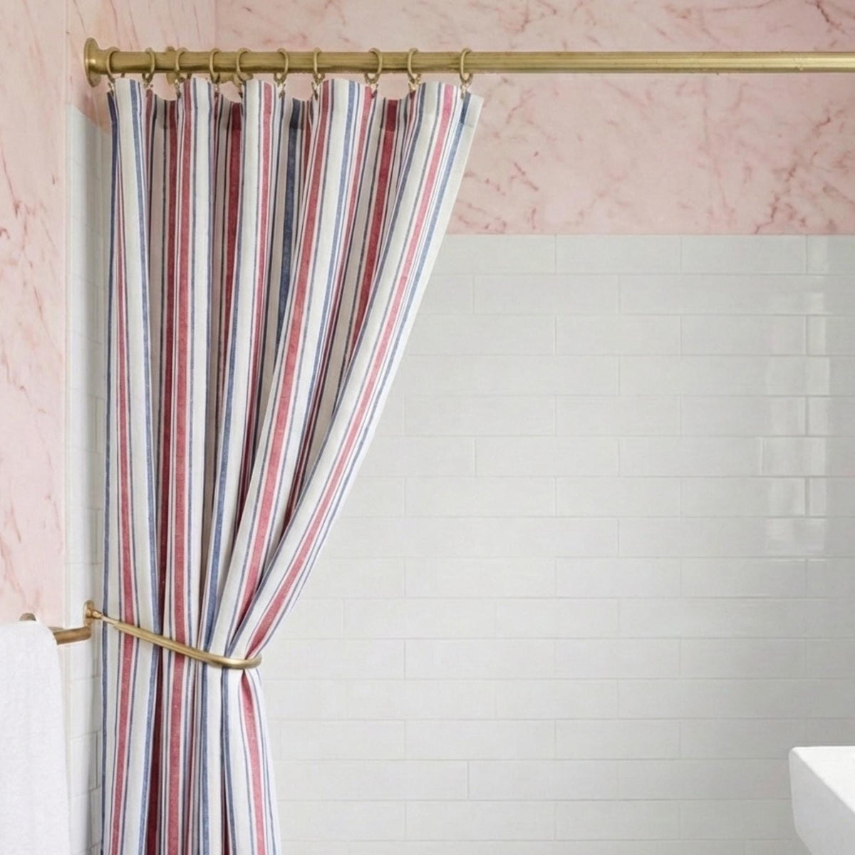 Solid Unlacquered Brass French Return Curtain Rod with Rings - Custom Wrap Around Drapery Hardware