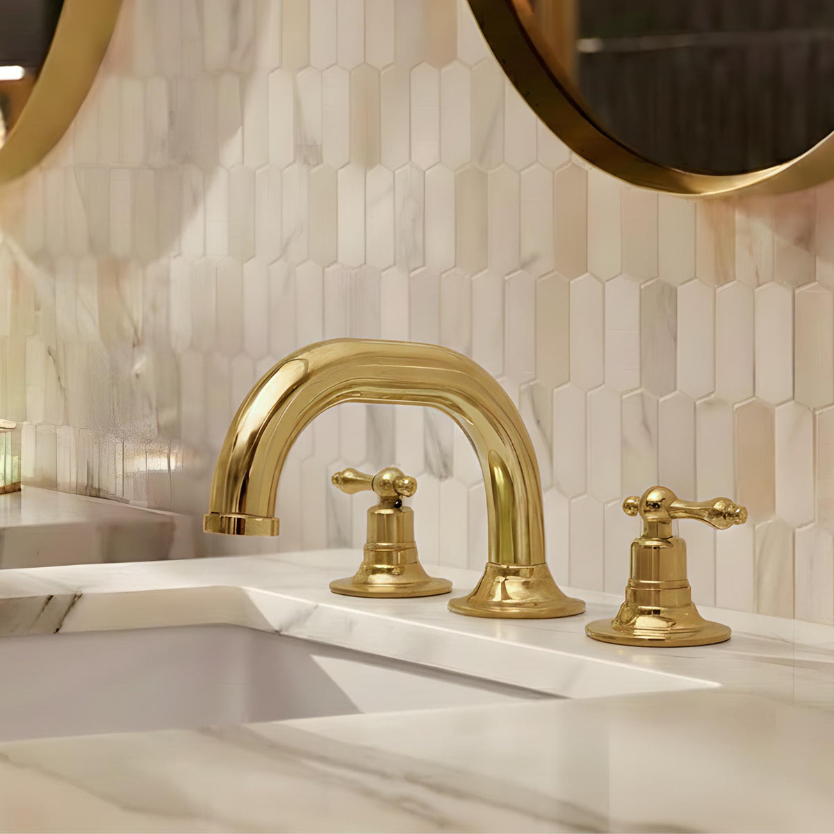 Unlacquered Brass Widespread Bathroom Faucet With Lever Handles