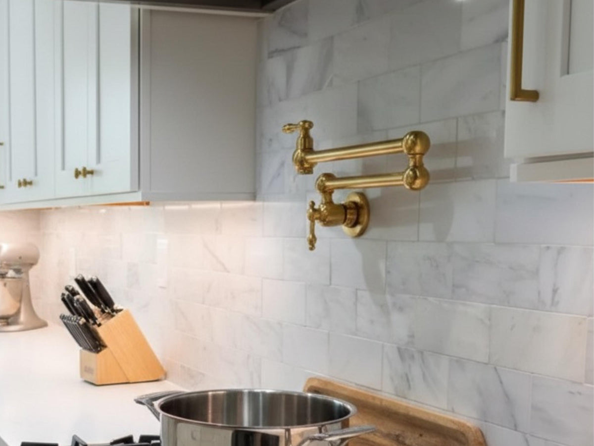 Solid Brass Pot Filler Faucet, Wall Mount Folding Kitchen Tap