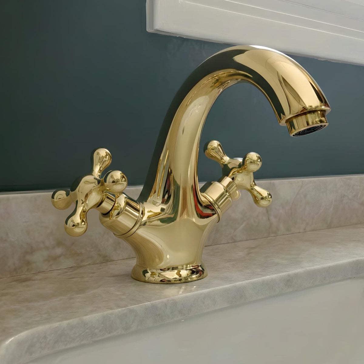 Unlacquered Brass Single Hole Bathroom Faucet with Cross Handles