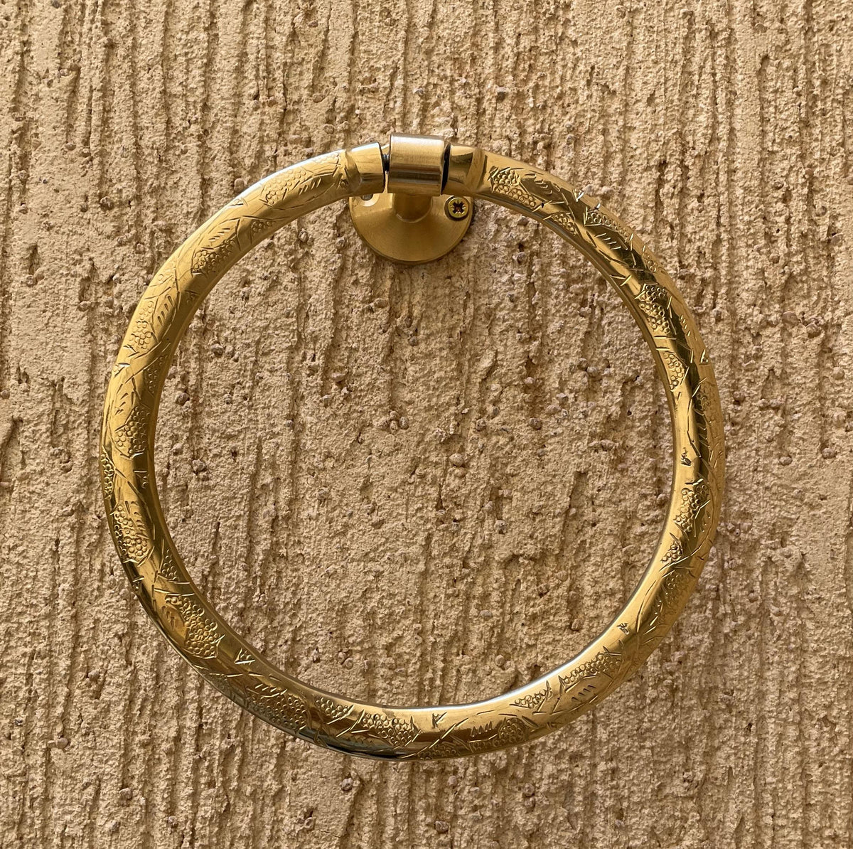 Unlacquered Brass Towel Ring – Engraved Solid Brass Bathroom Towel Holder – Moroccan Style Wall Mount Hand Towel Hanger