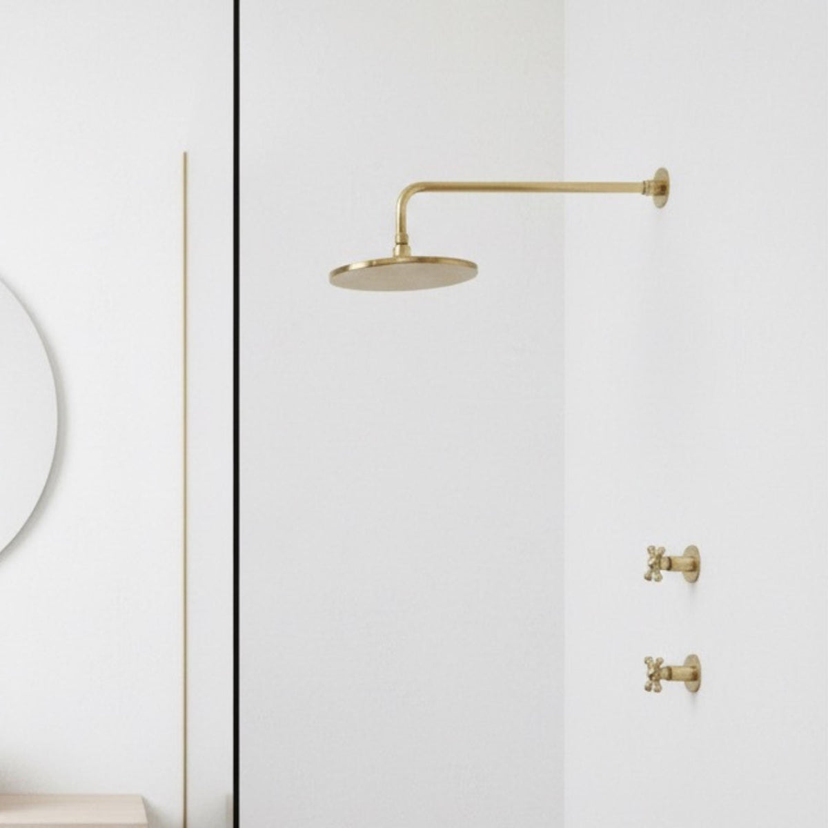Unlacquered Brass Shower System - 8" Rain Head, Solid Brass Valve Included