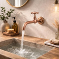Wall Mounted Copper Faucet – Vintage Cross Handle Tap – Rustic Bathroom Sink Faucet – Solid Copper Spout – Farmhouse Wal