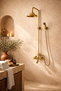 Unlacquered Brass Shower System – Vintage Wall Mount Rain Shower Set – Solid Brass Bathroom Fixture – Antique Gold Moroc