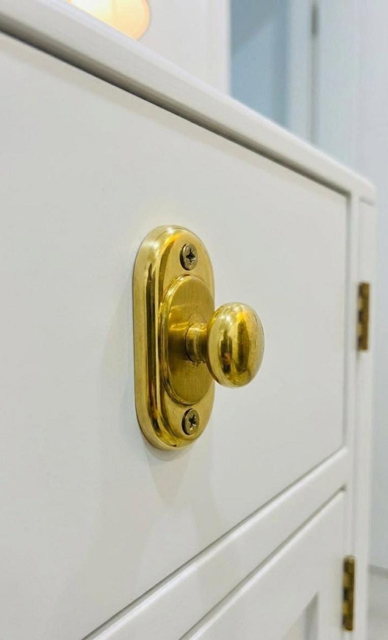Unlacquered Solid Brass Cabinet Knob with Backplate, Antique drawer knobs