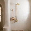 Unlacquered Brass Shower System with Tub Filler & Handheld - Exposed Pipe Shower Set - Vintage Style Wall Mount Solid Br
